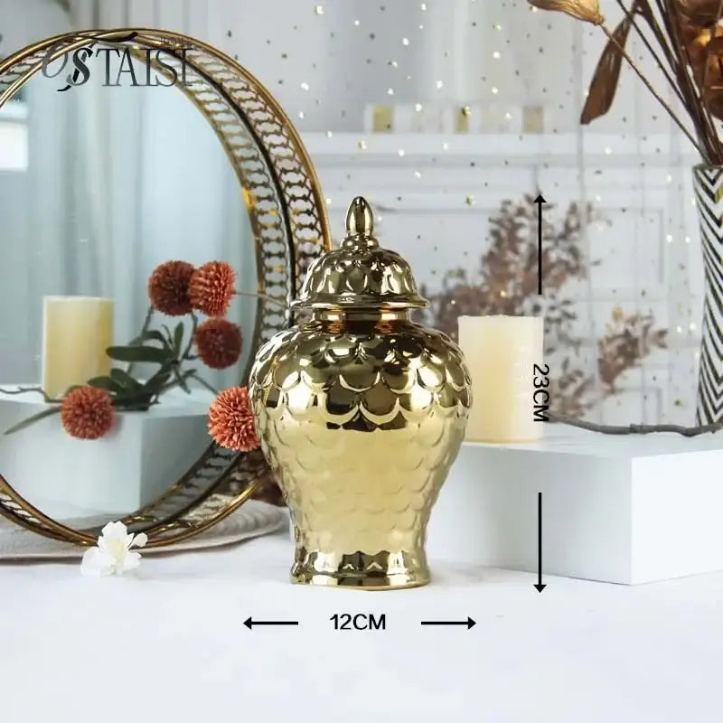 Geometric golden porcelain jar living room white & gold mosaic storage