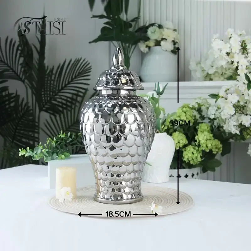 Geometric golden porcelain jar living room white & gold mosaic storage