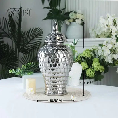 Geometric golden porcelain jar living room white & gold mosaic storage