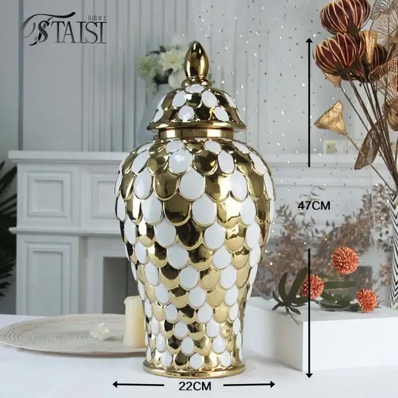 Geometric golden porcelain jar living room white & gold mosaic storage