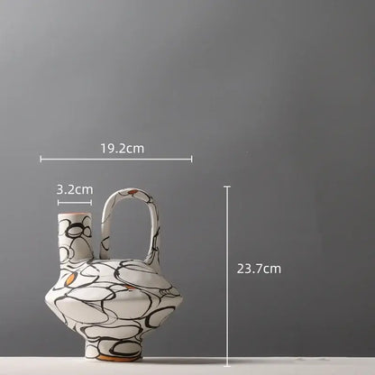 Geometric graffiti ceramic vase white & terracotta living room decor