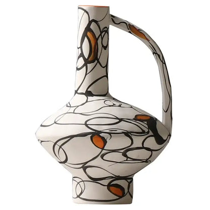 Geometric graffiti ceramic vase white & terracotta living room decor