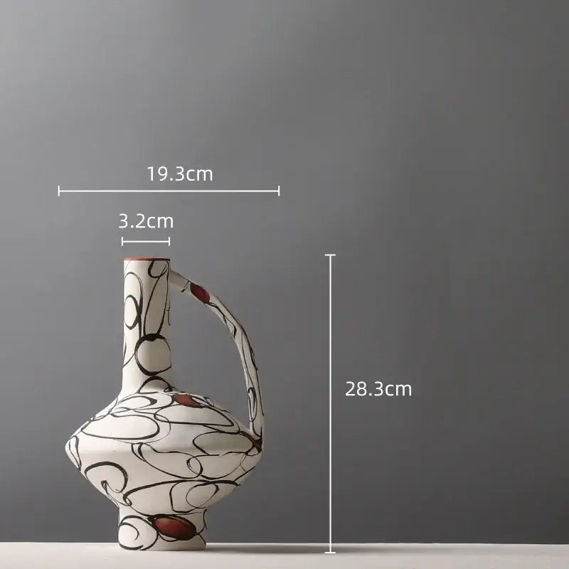 Geometric graffiti ceramic vase white & terracotta living room decor
