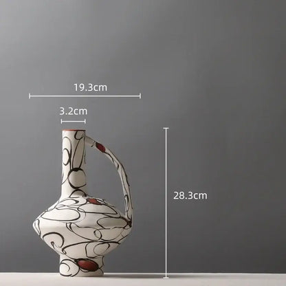 Geometric graffiti ceramic vase white & terracotta living room decor