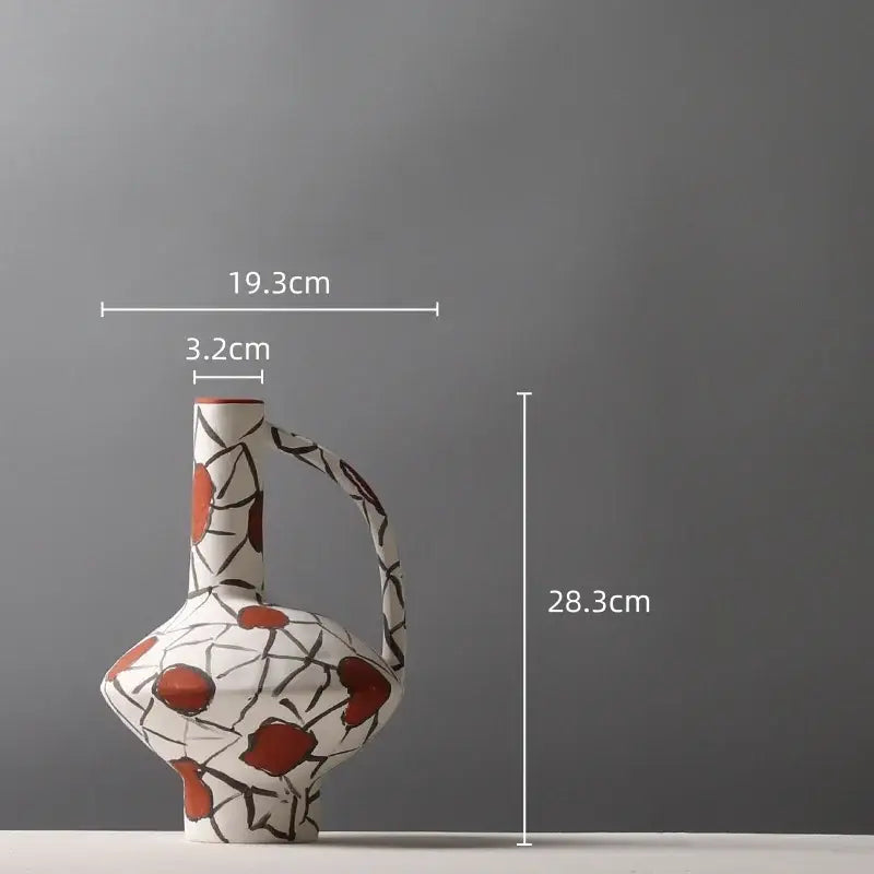 Geometric graffiti ceramic vase white & terracotta living room decor