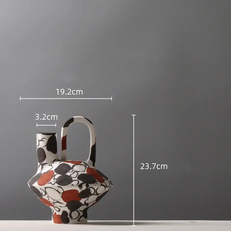 Geometric graffiti ceramic vase white & terracotta living room decor
