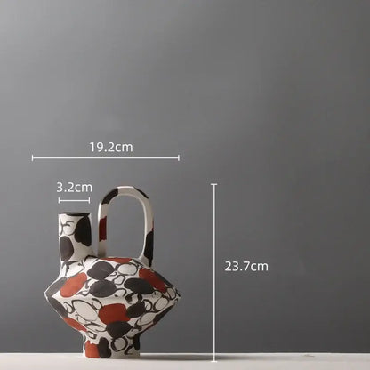 Geometric graffiti ceramic vase white & terracotta living room decor