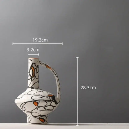 Geometric graffiti ceramic vase white & terracotta living room decor