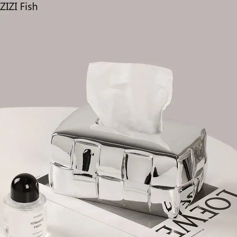 Geometric grain silver check ceramic tissue box desktop organizer bedroom