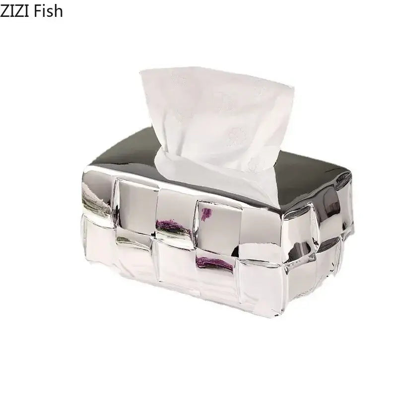 Geometric grain silver check ceramic tissue box desktop organizer bedroom