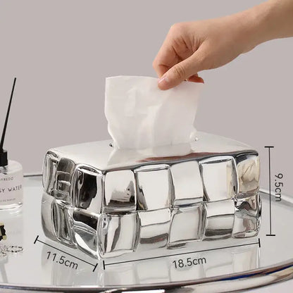 Geometric grain silver check ceramic tissue box desktop organizer bedroom