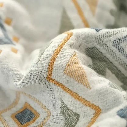 Geometric gray & mustard cotton gauze geometry summer blanket bedroom