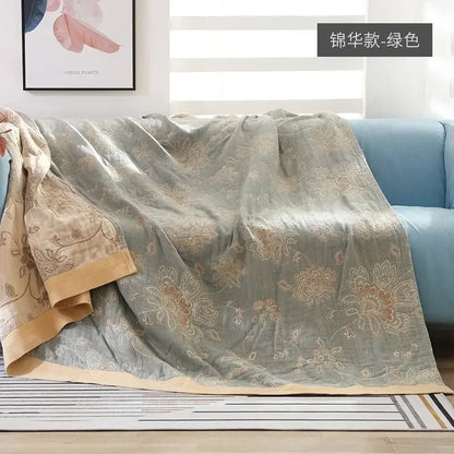 Geometric gray & mustard cotton gauze geometry summer blanket bedroom