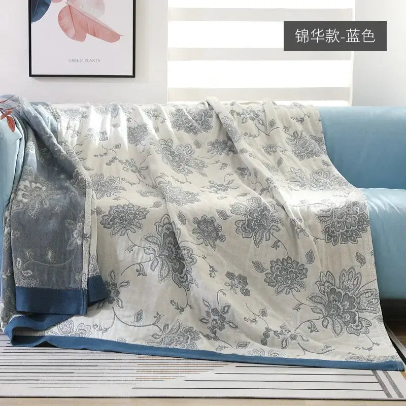 Geometric gray & mustard cotton gauze geometry summer blanket bedroom