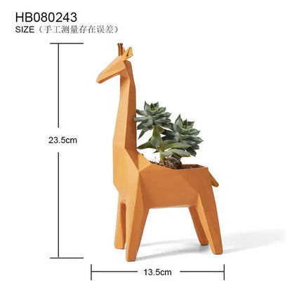 Geometric gray & orange giraffe 3d papercraft planter living room decor