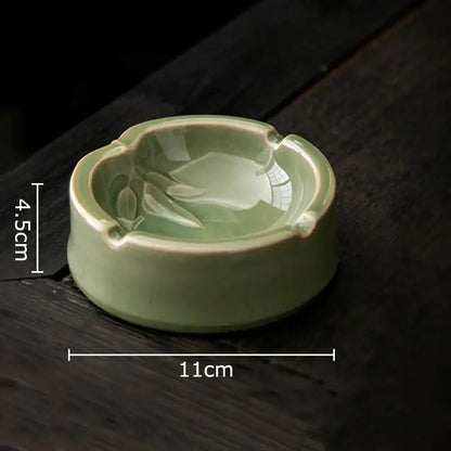 Geometric green ceramic ashtray with lid – office desk decor