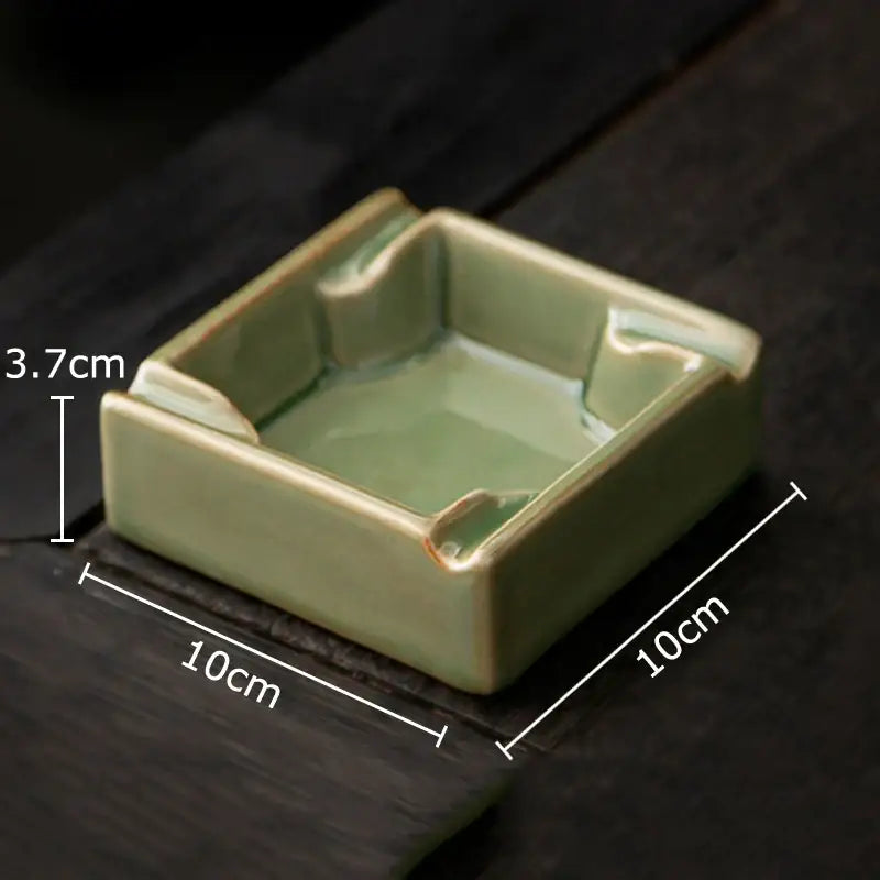 Geometric green ceramic ashtray with lid – office desk decor