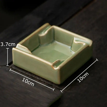 Geometric green ceramic ashtray with lid – office desk decor