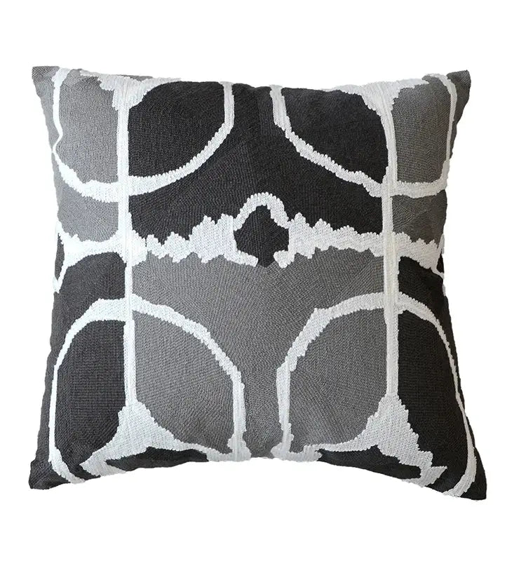 Geometric grey embroidered cotton pillow cover living room decor