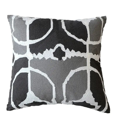 Geometric grey embroidered cotton pillow cover living room decor
