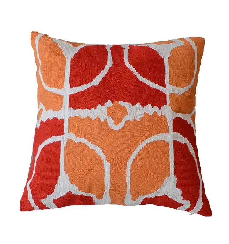 Geometric grey embroidered cotton pillow cover living room decor