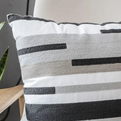 Geometric grey embroidered cotton pillow cover living room decor