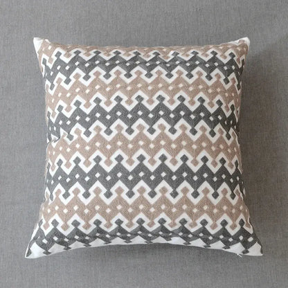 Geometric grey embroidered cotton pillow cover living room decor