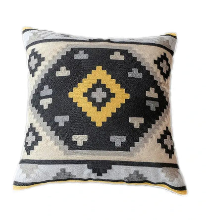 Geometric grey embroidered cotton pillow cover living room decor
