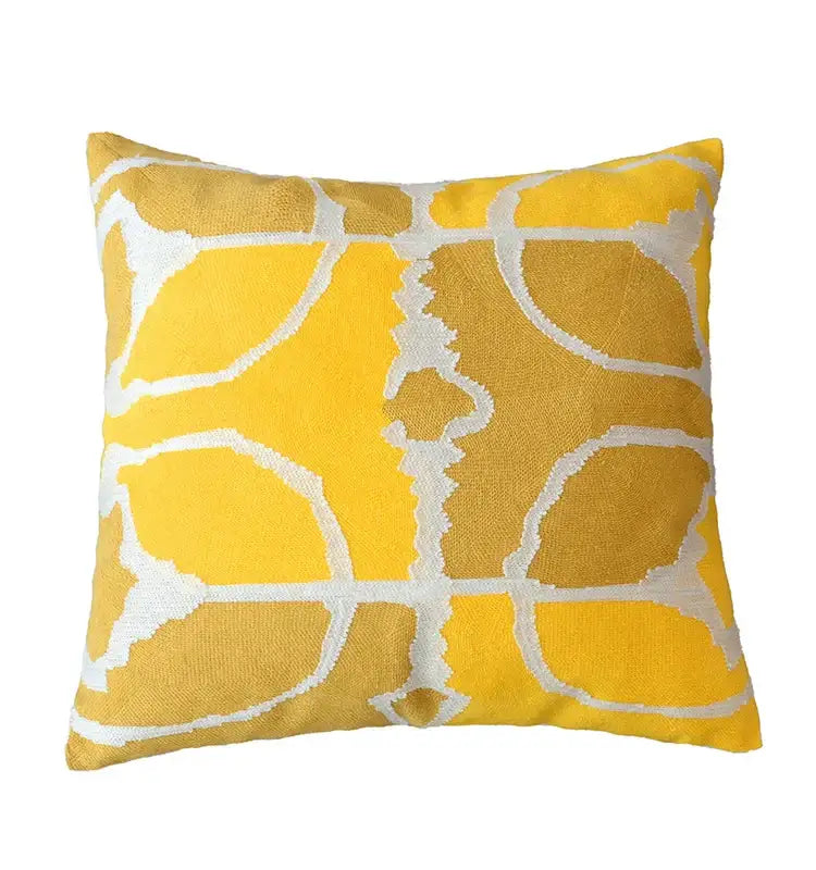 Geometric grey embroidered cotton pillow cover living room decor