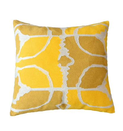 Geometric grey embroidered cotton pillow cover living room decor