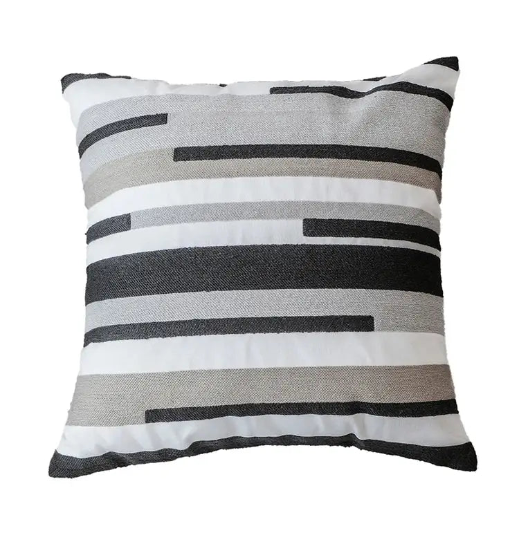 Geometric grey embroidered cotton pillow cover living room decor