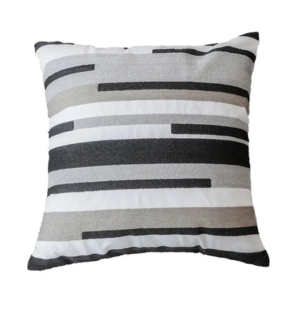 Geometric grey embroidered cotton pillow cover living room decor