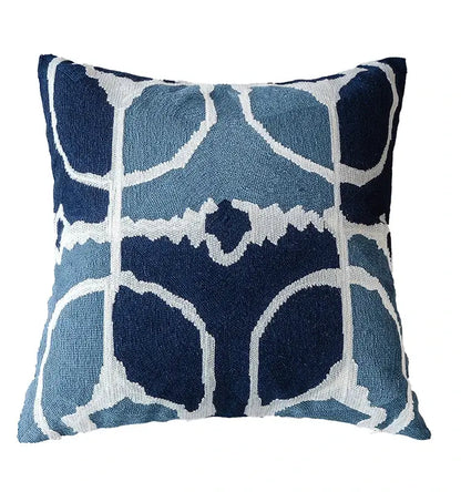 Geometric grey embroidered cotton pillow cover living room decor