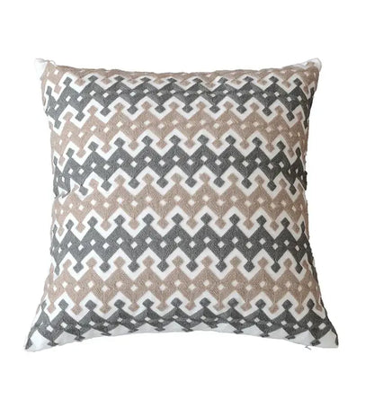 Geometric grey embroidered cotton pillow cover living room decor