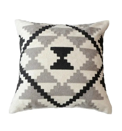 Geometric grey embroidered cotton pillow cover living room decor