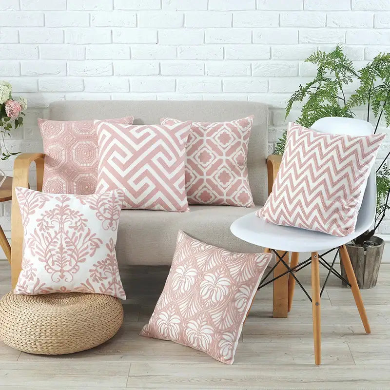 Geometric grey & pink cushion cover living room pillow case