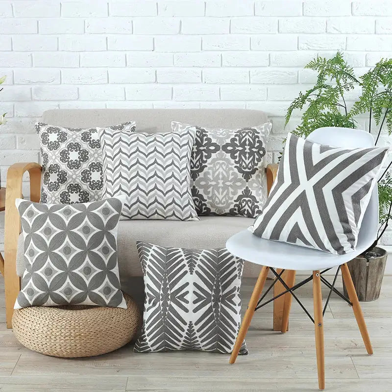 Geometric grey & pink cushion cover living room pillow case