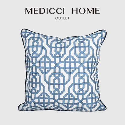 Geometric indigo blue & white embroidered pillow covers living room