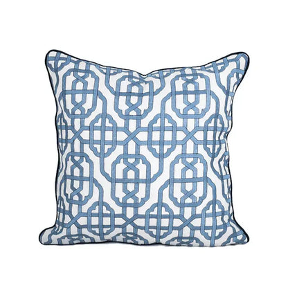 Geometric indigo blue & white embroidered pillow covers living room