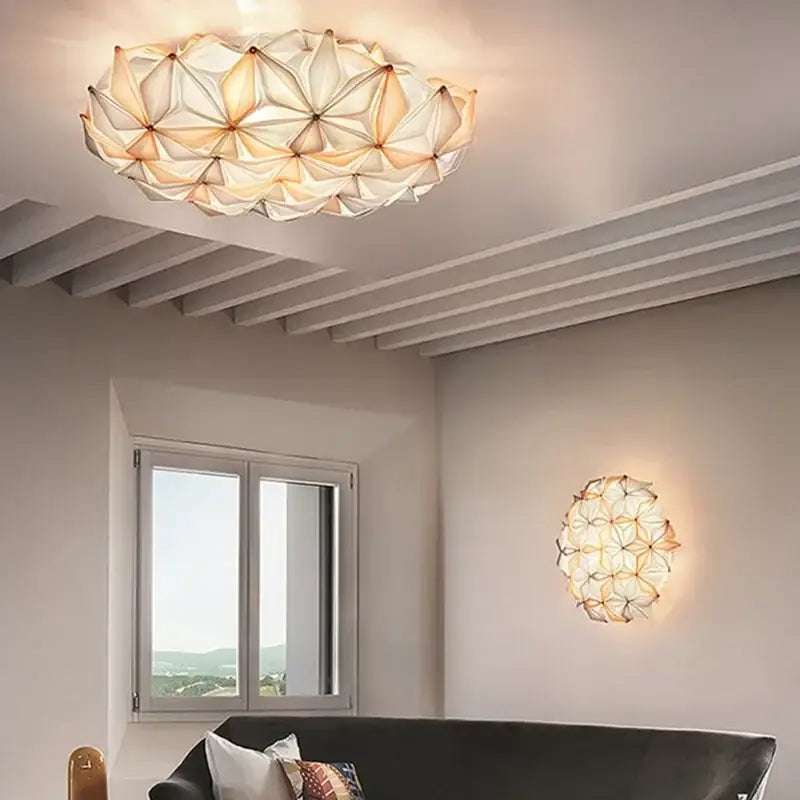 Geometric italian design white glass ceiling light dining room