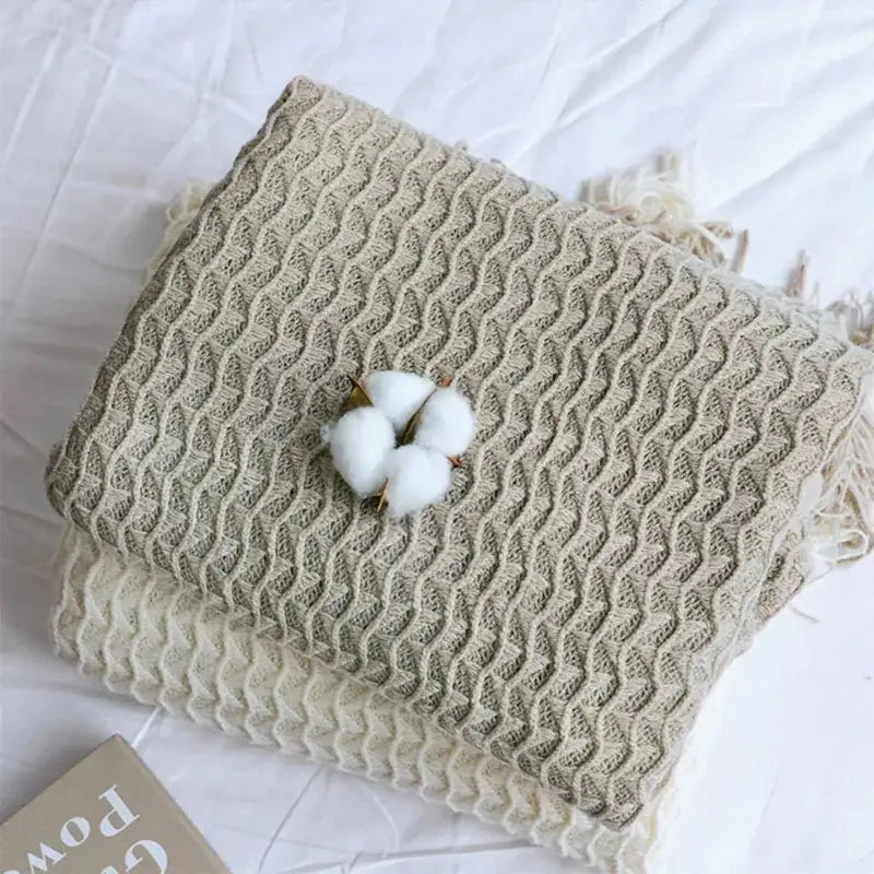 Geometric knit sofa blanket living room textured tassel throw
