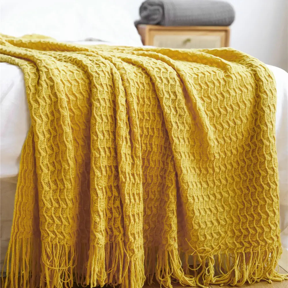 Geometric knit sofa blanket living room textured tassel throw