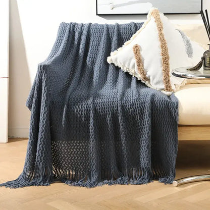Geometric knit sofa blanket living room textured tassel throw