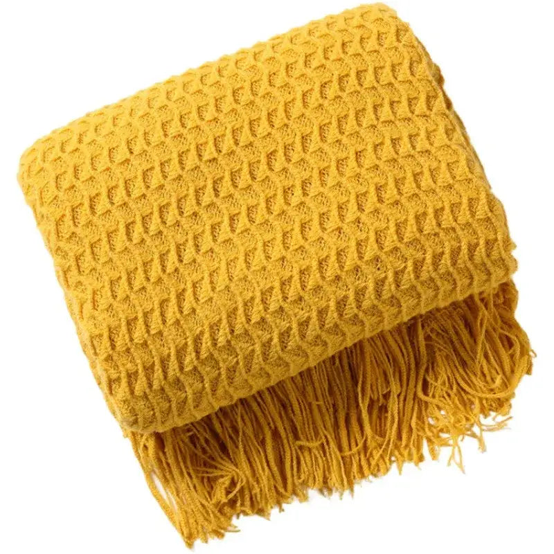 Geometric knit sofa blanket living room textured tassel throw