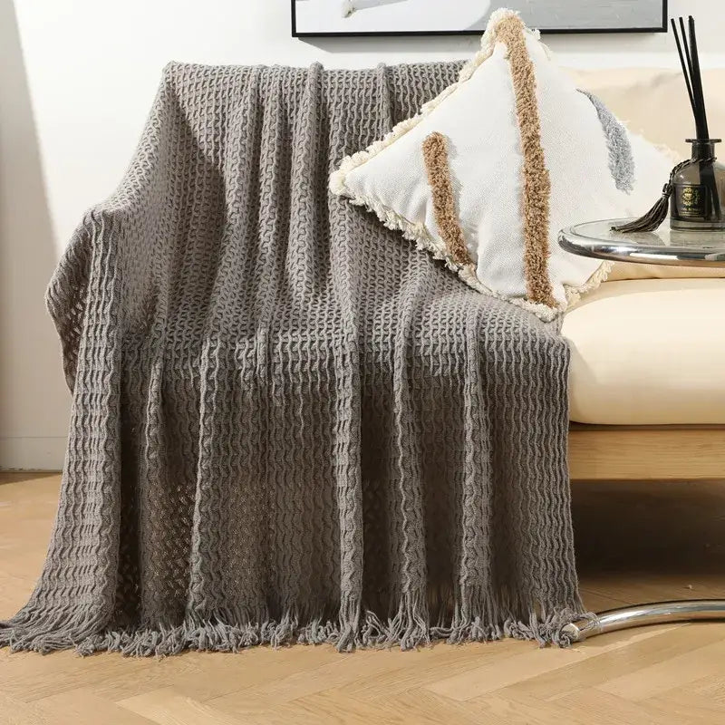 Geometric knit sofa blanket living room textured tassel throw