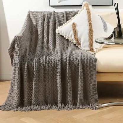 Geometric knit sofa blanket living room textured tassel throw