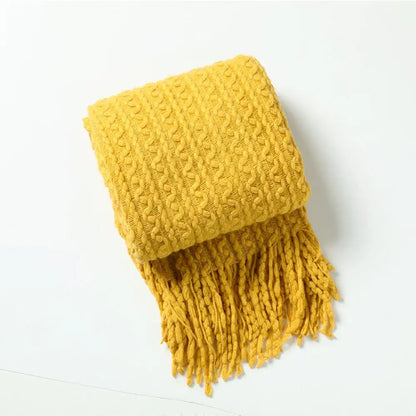 Geometric knit sofa blanket mustard & off-white living room throw