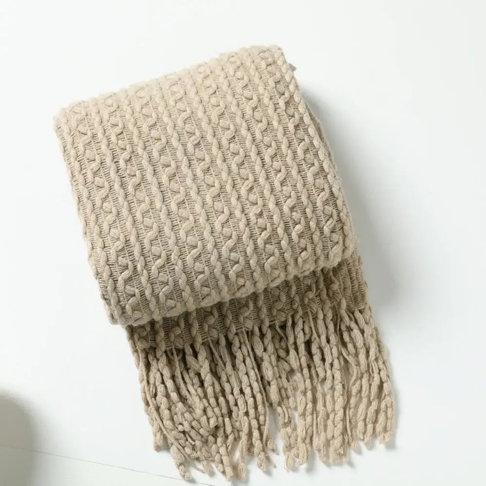 Geometric knit sofa blanket mustard & off-white living room throw