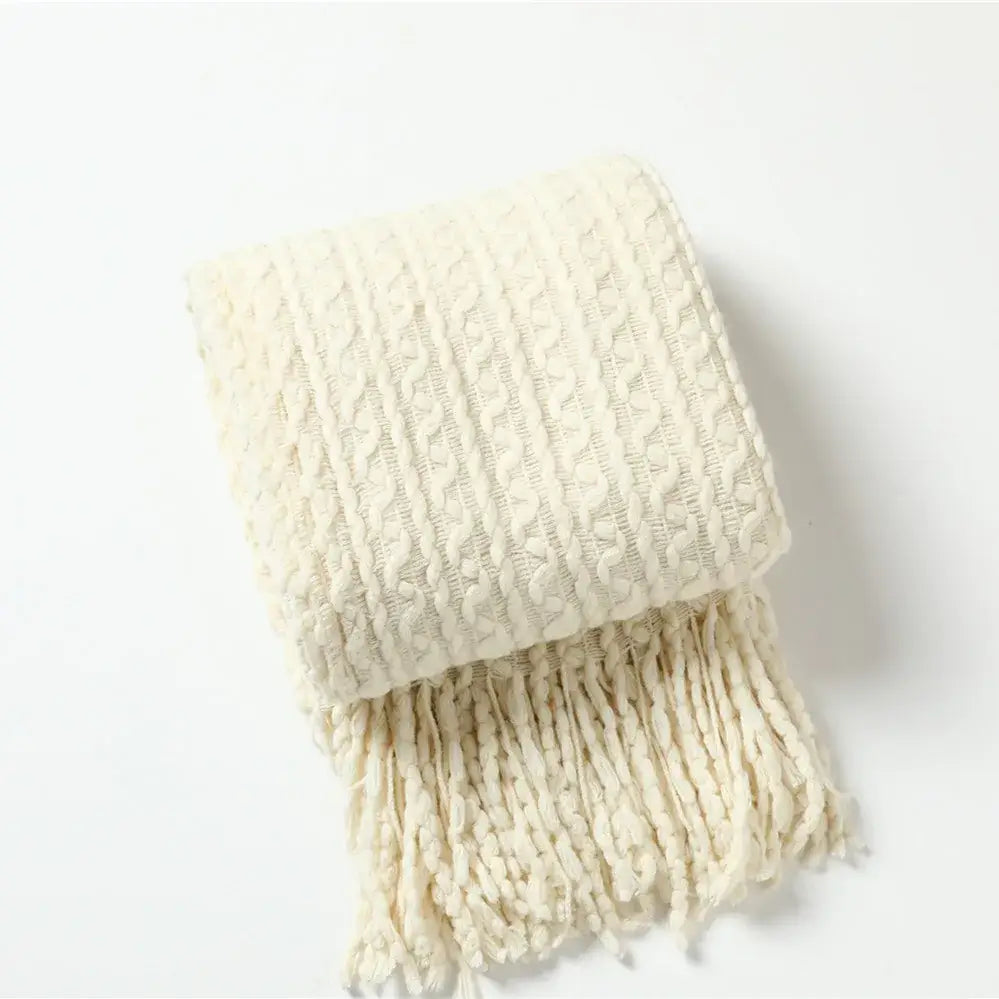 Geometric knit sofa blanket mustard & off-white living room throw
