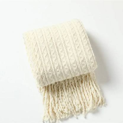 Geometric knit sofa blanket mustard & off-white living room throw